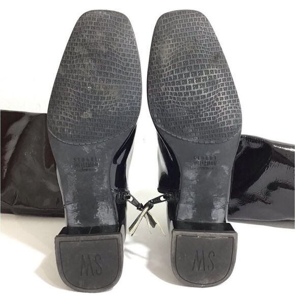 Start Weitzman Boots Black Leather Knee High Patent Leather Block Heel Size 9 - Picture 10 of 16